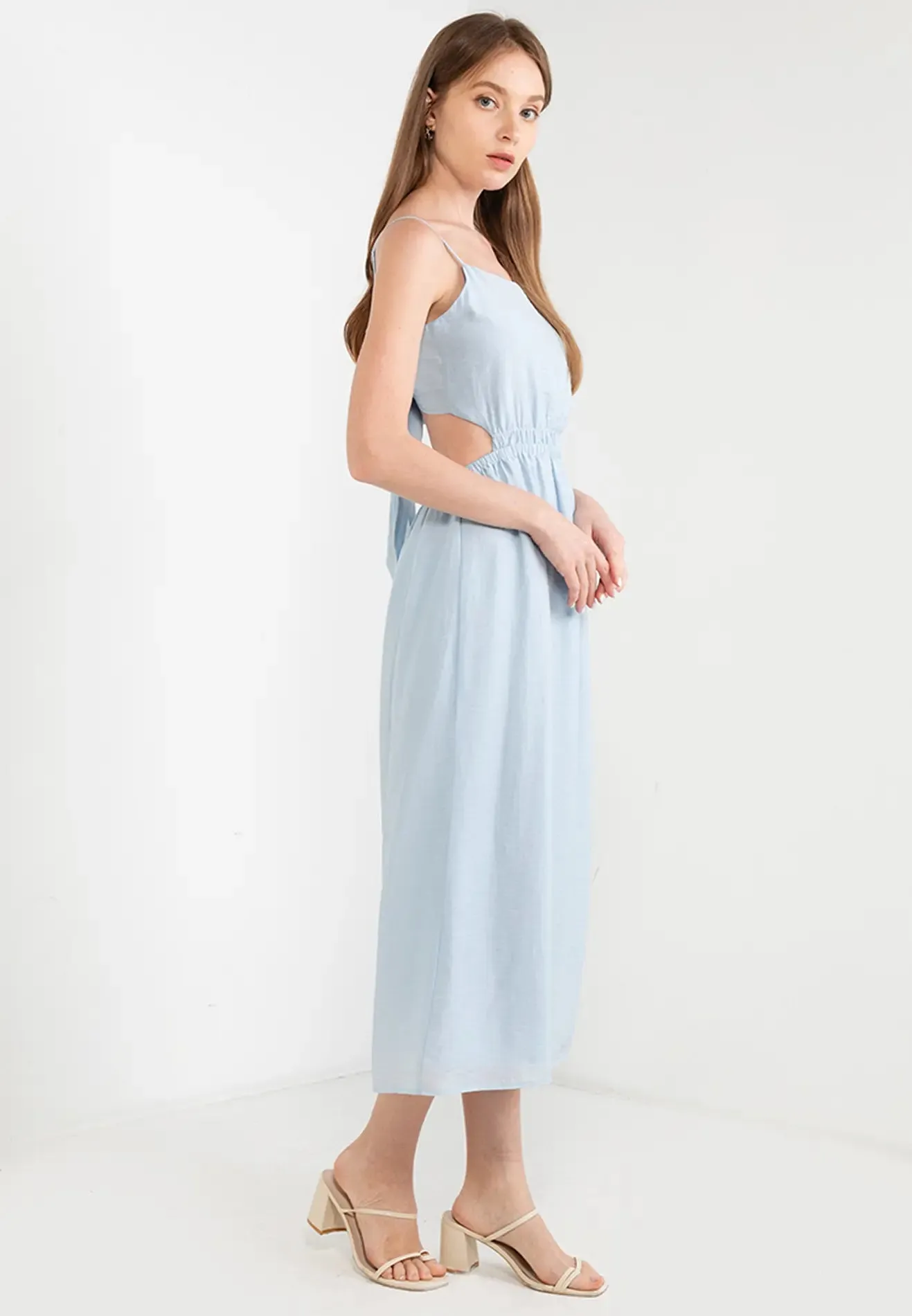 ELLE Apparel Square Neck Tie Backless Midi Dress