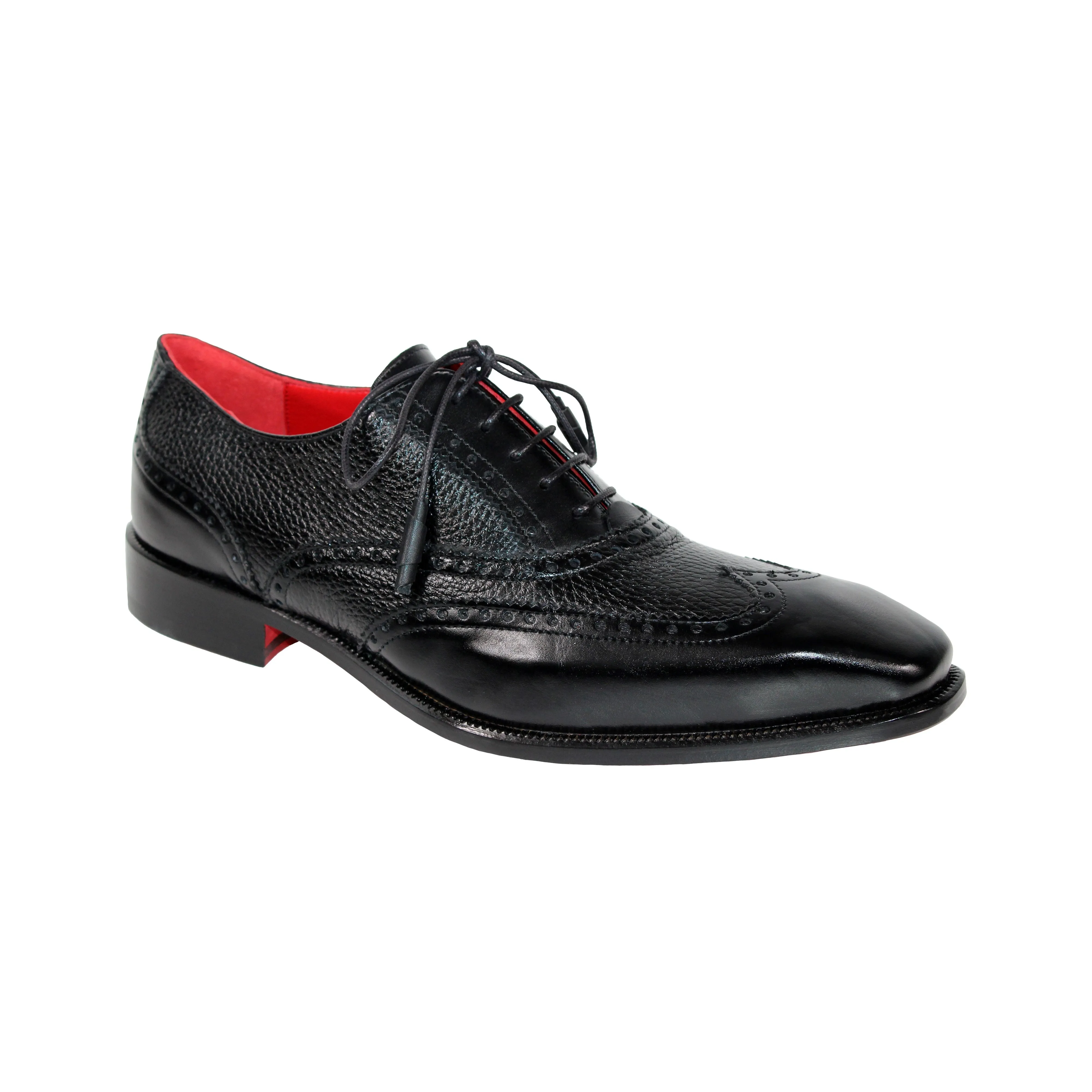 Emilio Franco Antonio Men's Shoes Black Calf/Deer Sking Derby Oxfords (EF1146)