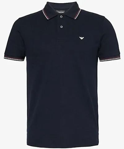 Emporio Armani Mens Blu Navy Logo-print striped stretch-cotton polo shirt Xxxl