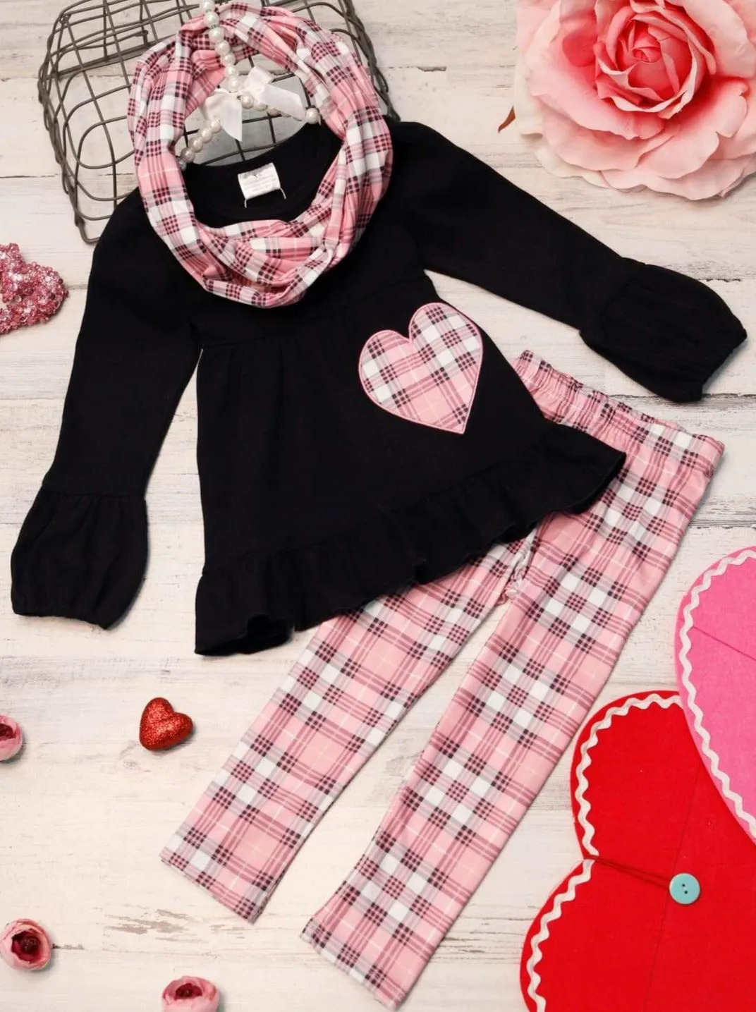 First Love Plaid Tunic, Scarf and Legging Set