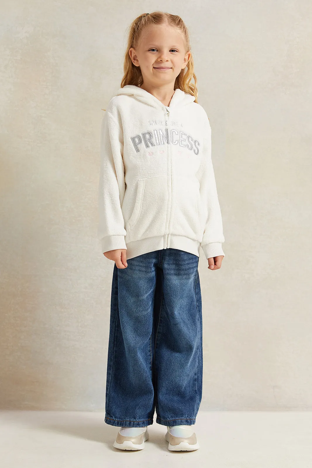 Girls Blue Wide Leg Double Waistband Denim Jeans