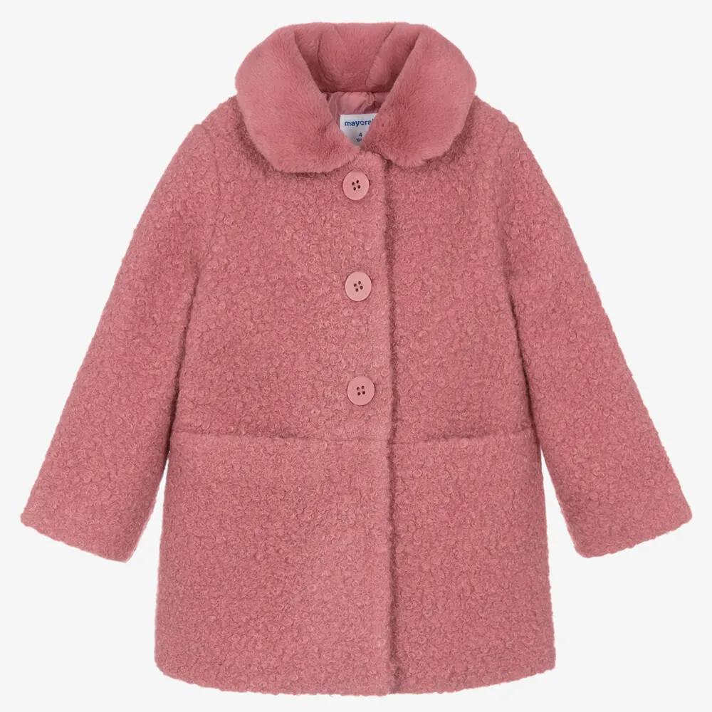 Girls Pink Bouclé Coat