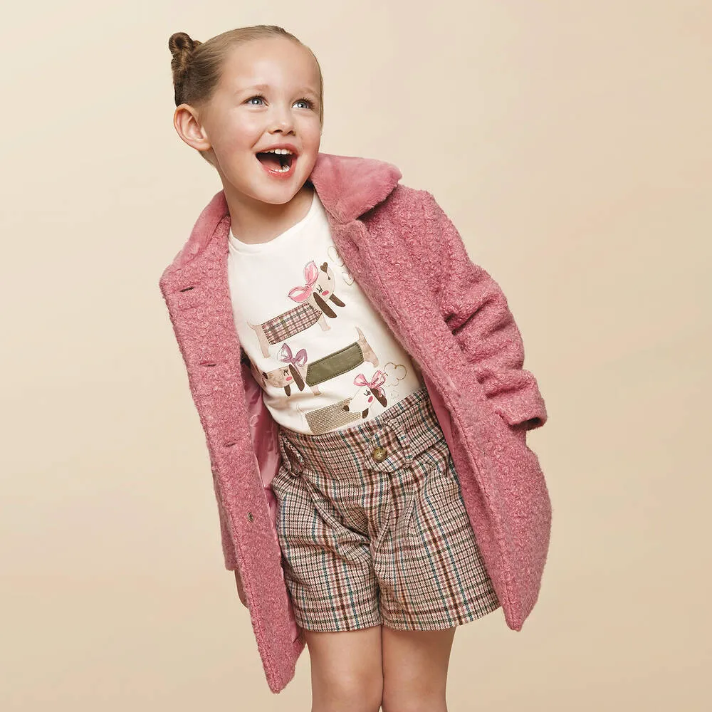 Girls Pink Bouclé Coat