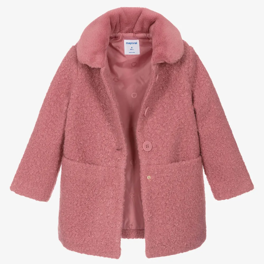 Girls Pink Bouclé Coat