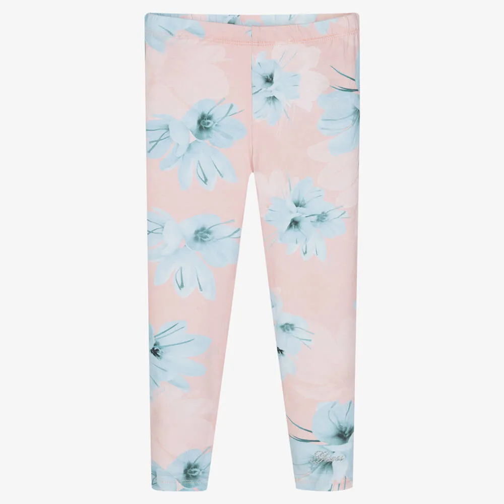 Girls Pink Floral Leggings