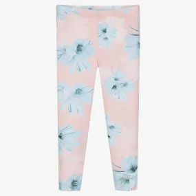 Girls Pink Floral Leggings