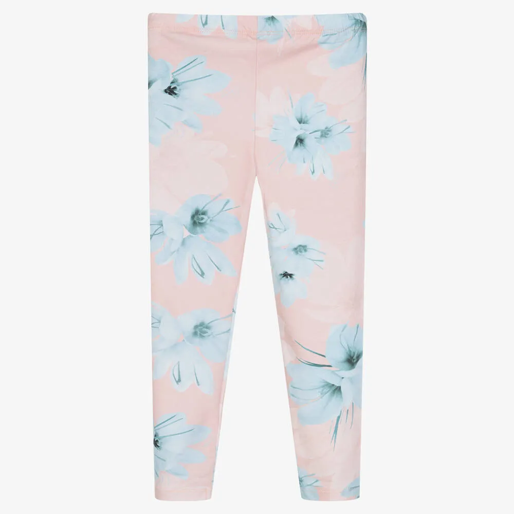 Girls Pink Floral Leggings