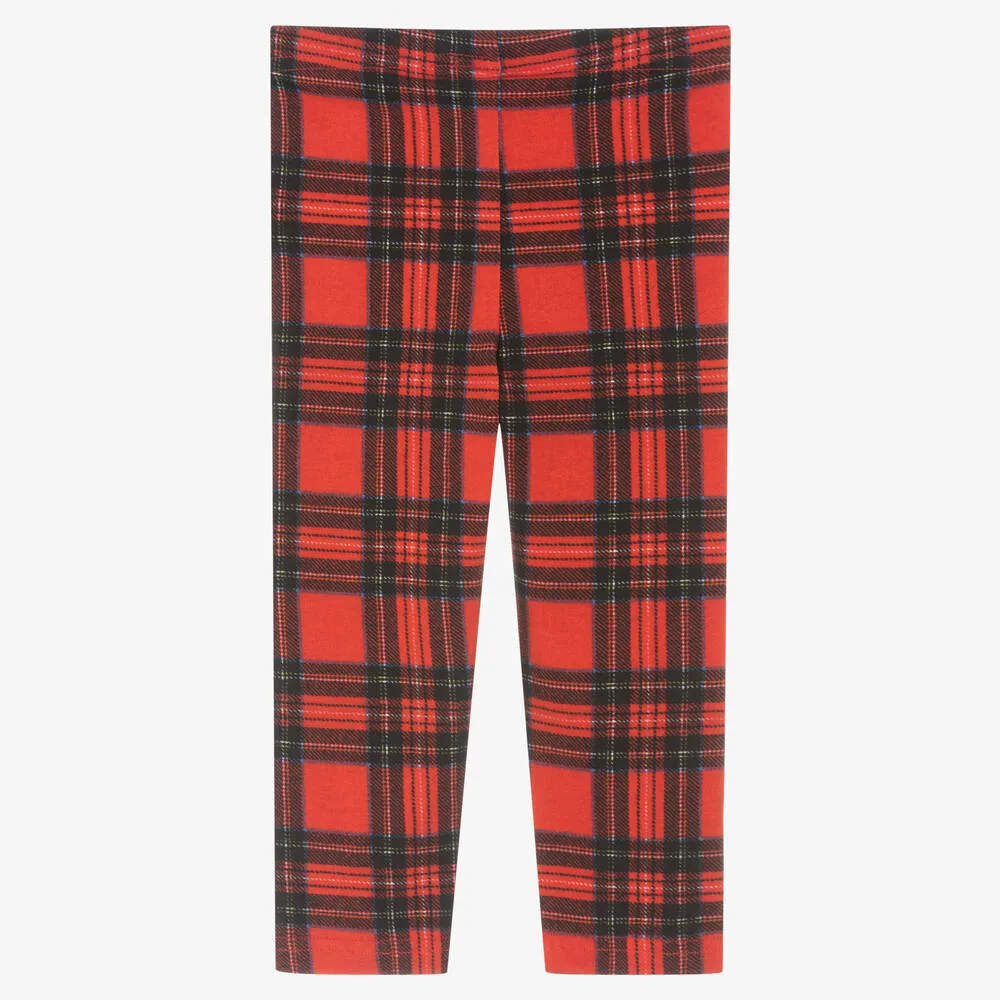 Girls Red Tartan Cotton Leggings