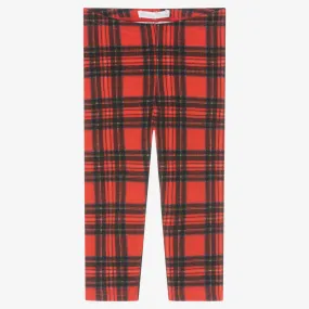 Girls Red Tartan Cotton Leggings