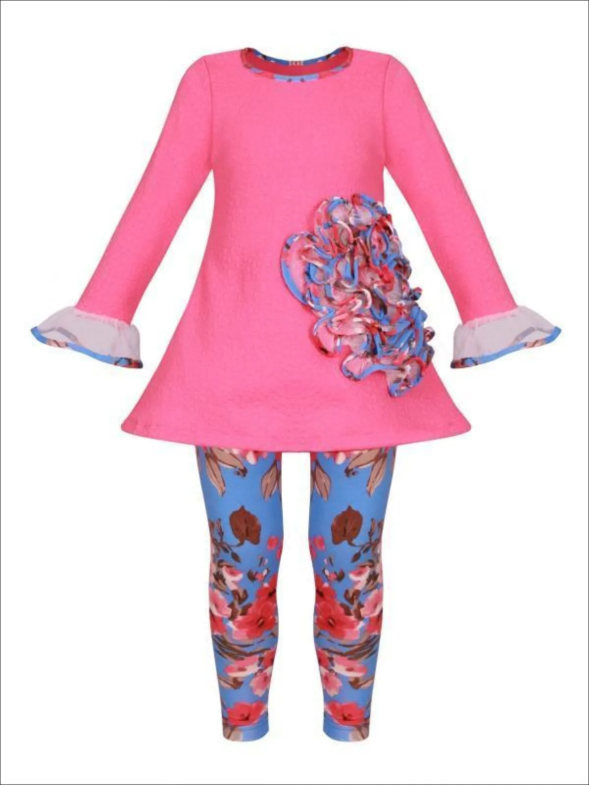 Girls Sweet Sweet Flower Ruffled Tunic And Floral Legging Set