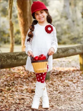 Girls White Lace Long Sleeve Hi-Lo Tunic And Polka Dot Legging Set