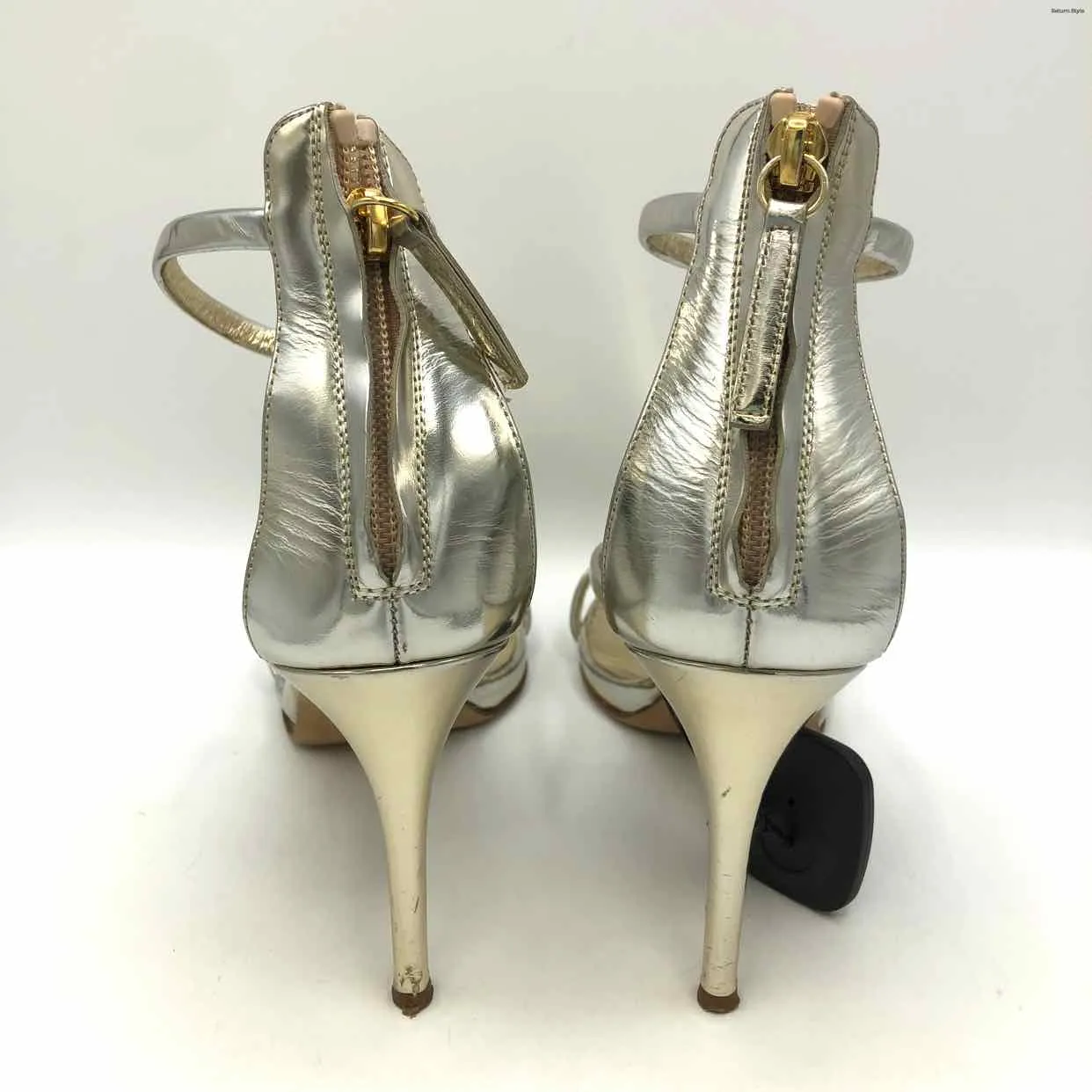 GIUSEPPE ZANOTTI Gold Leather Italian Made 4 Heel Shoes