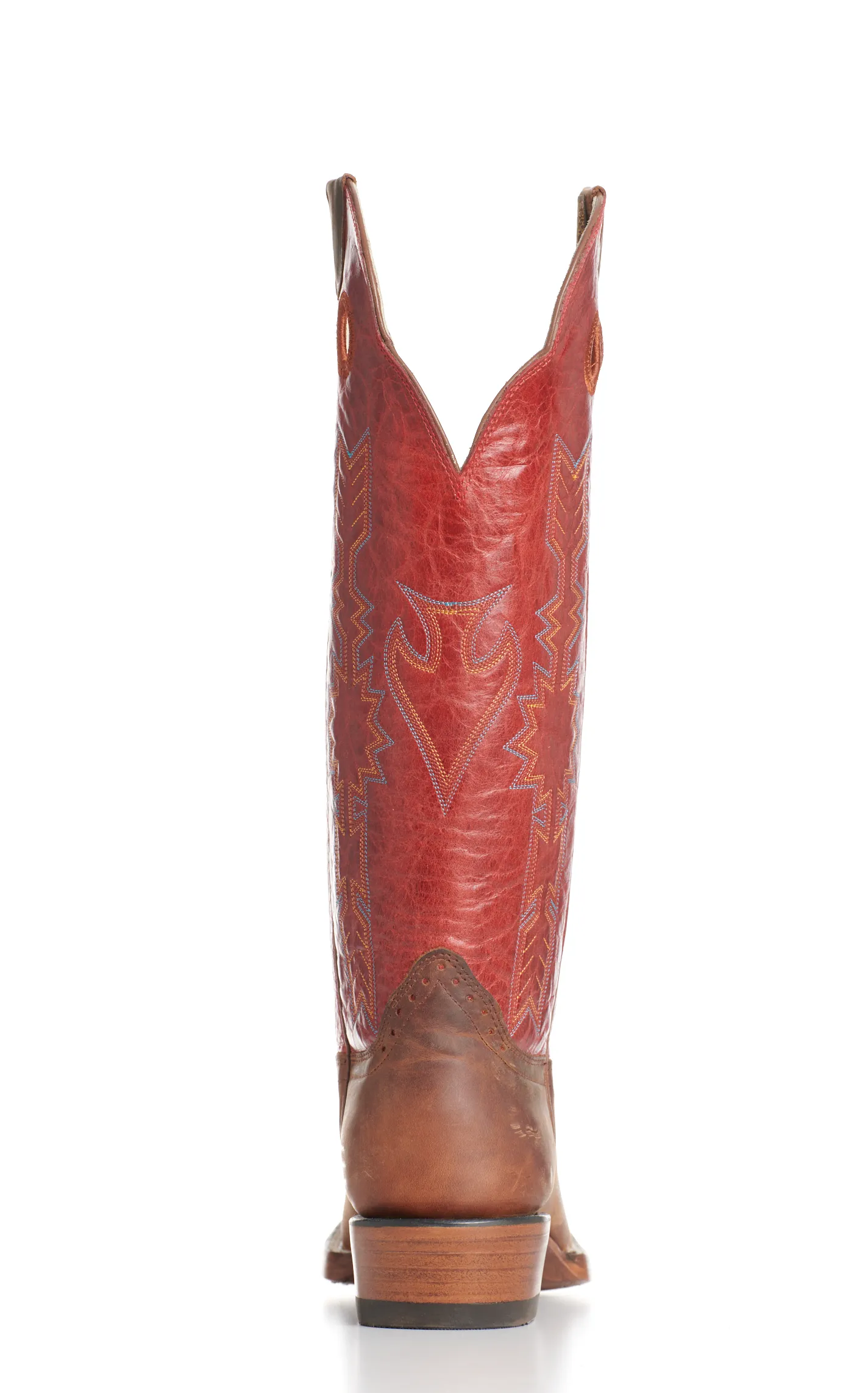 Hondo Men's Legend Waxy Brown and Red Wide Square Toe Buckaroo Cowboy Boots