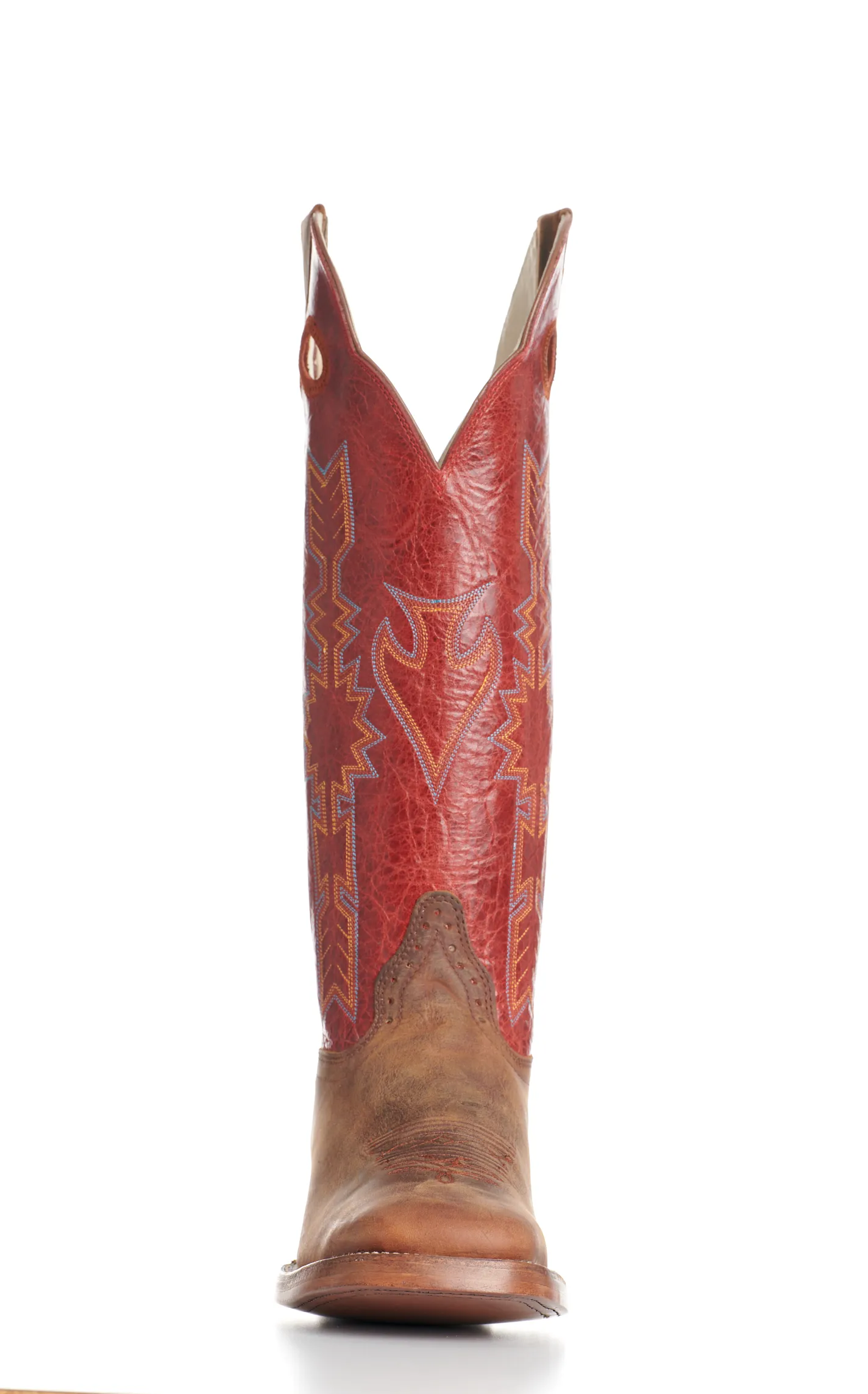 Hondo Men's Legend Waxy Brown and Red Wide Square Toe Buckaroo Cowboy Boots