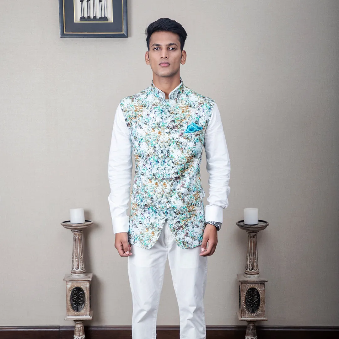 Jihan Abstarct Print Nehru Jacket