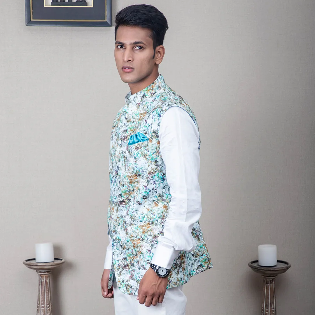 Jihan Abstarct Print Nehru Jacket