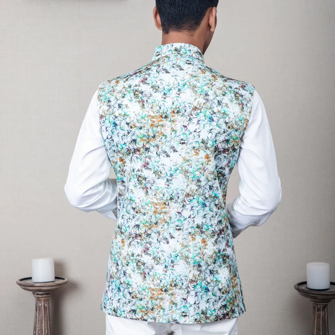 Jihan Abstarct Print Nehru Jacket