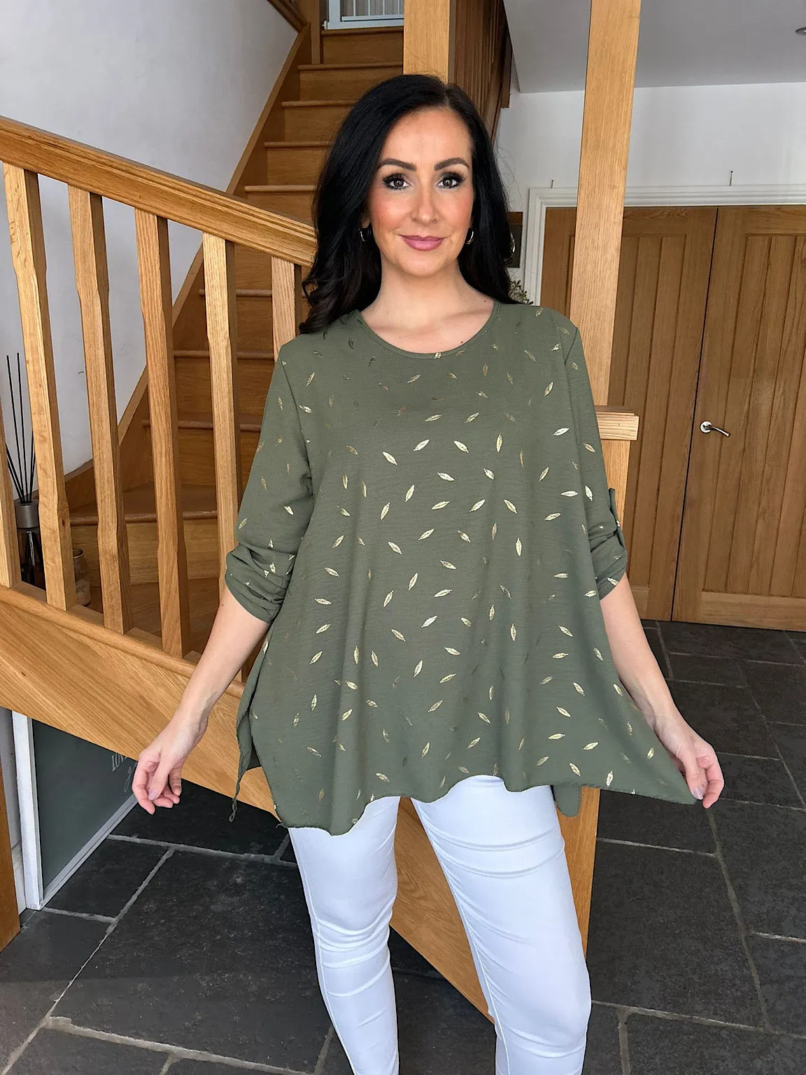 Khaki Gold Leaf Blouse Gina