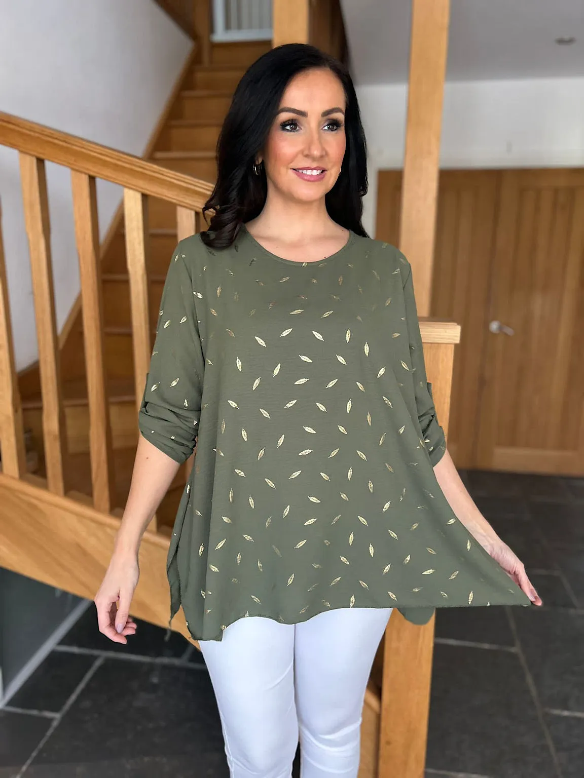 Khaki Gold Leaf Blouse Gina