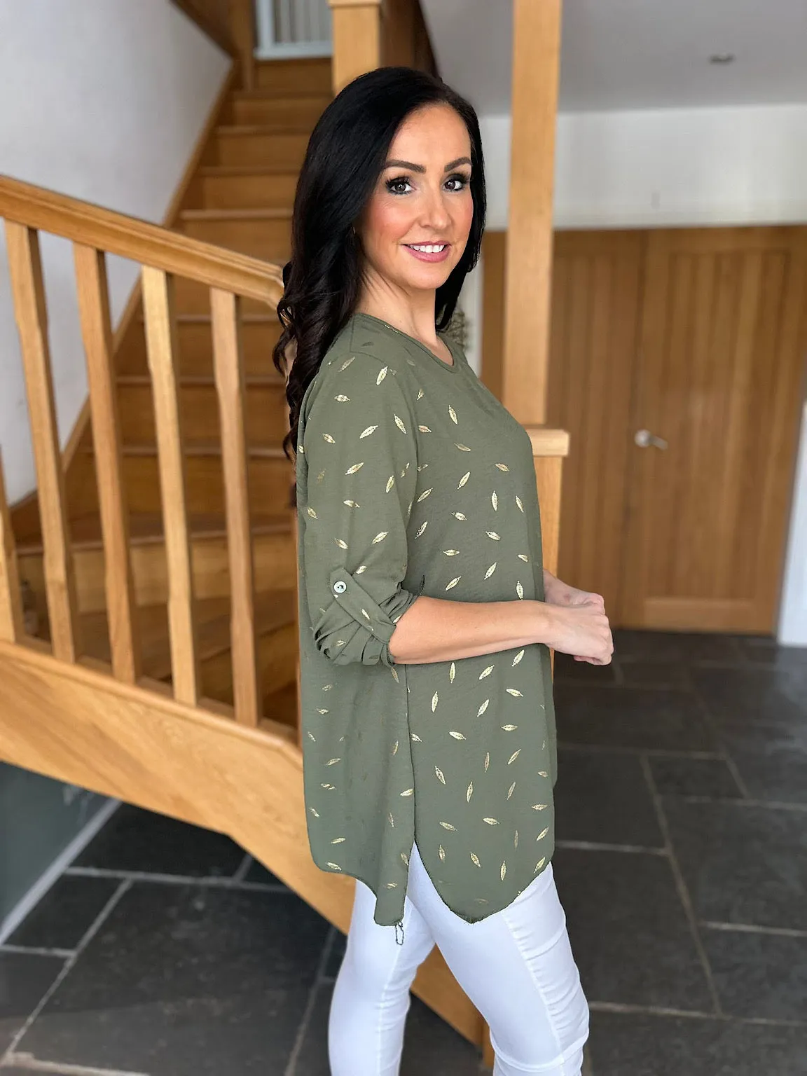 Khaki Gold Leaf Blouse Gina