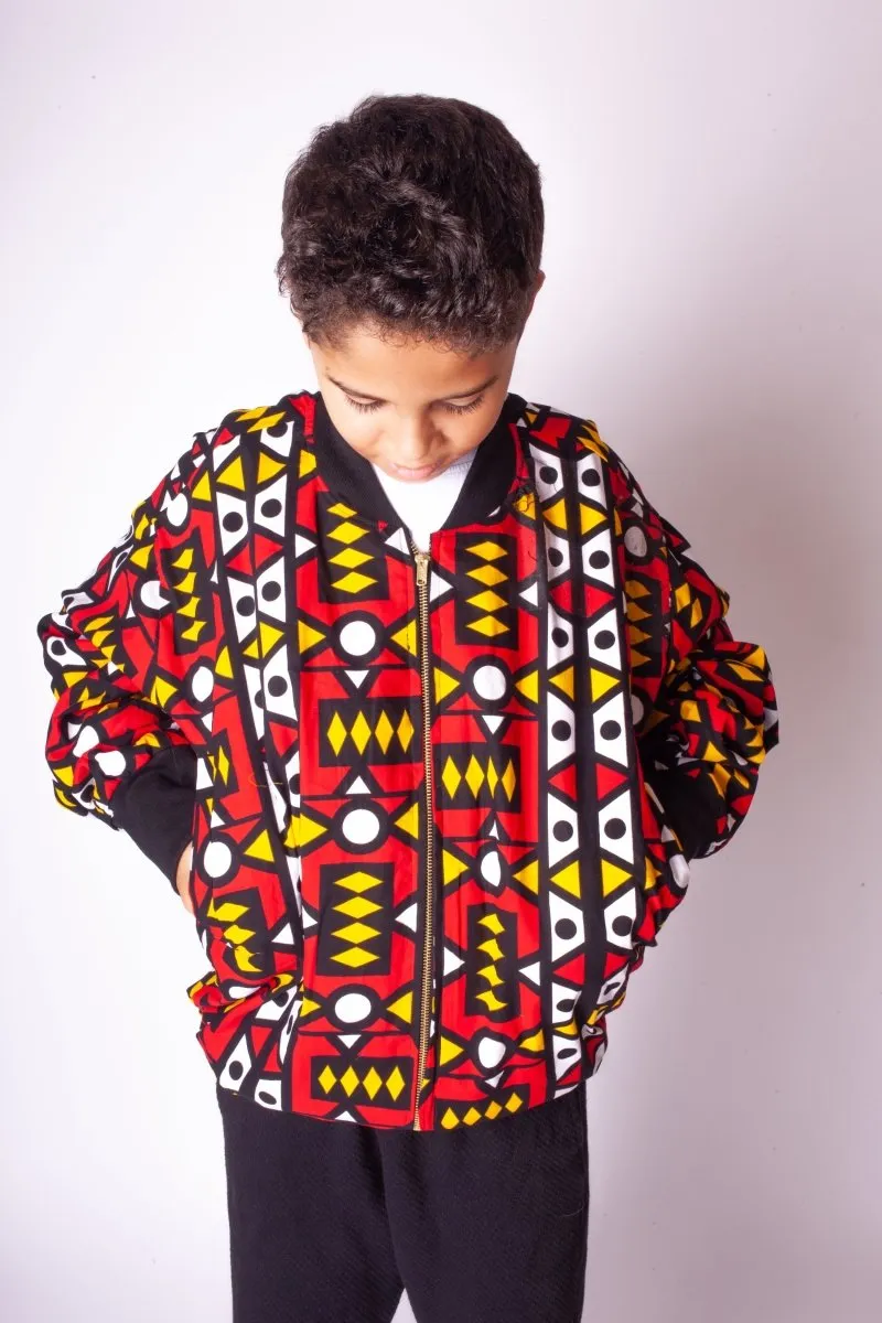 Kids African Bomber Jacket In Electric Red