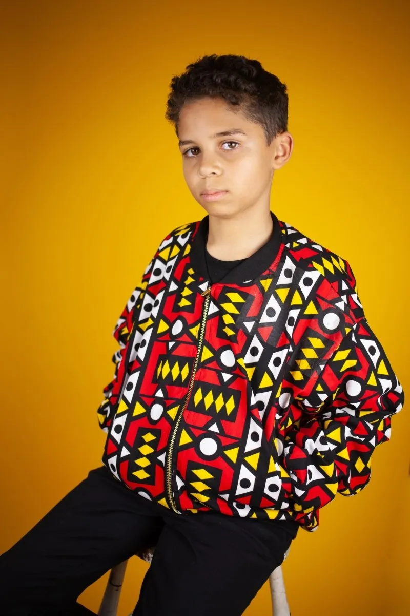 Kids African Bomber Jacket In Electric Red