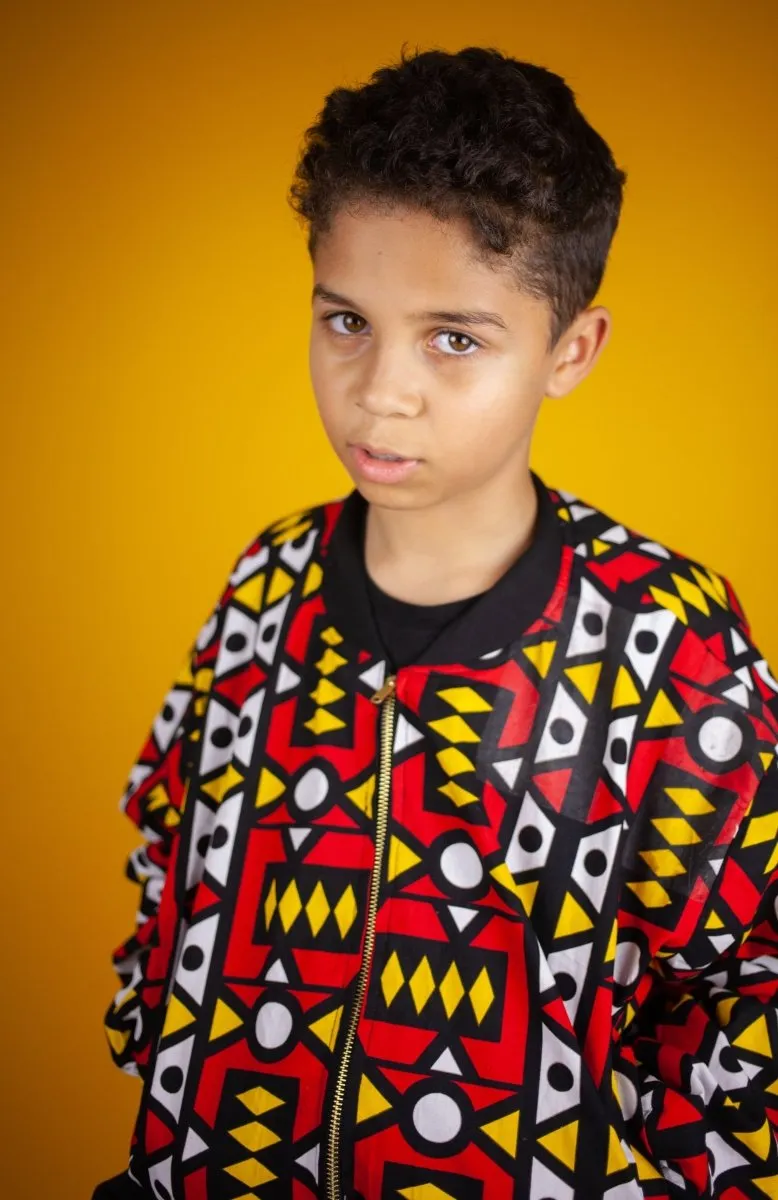 Kids African Bomber Jacket In Electric Red