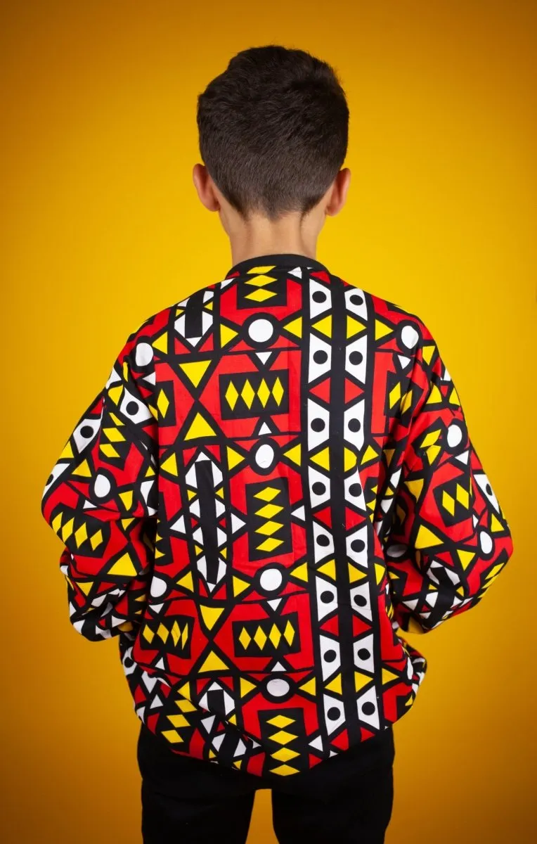 Kids African Bomber Jacket In Electric Red