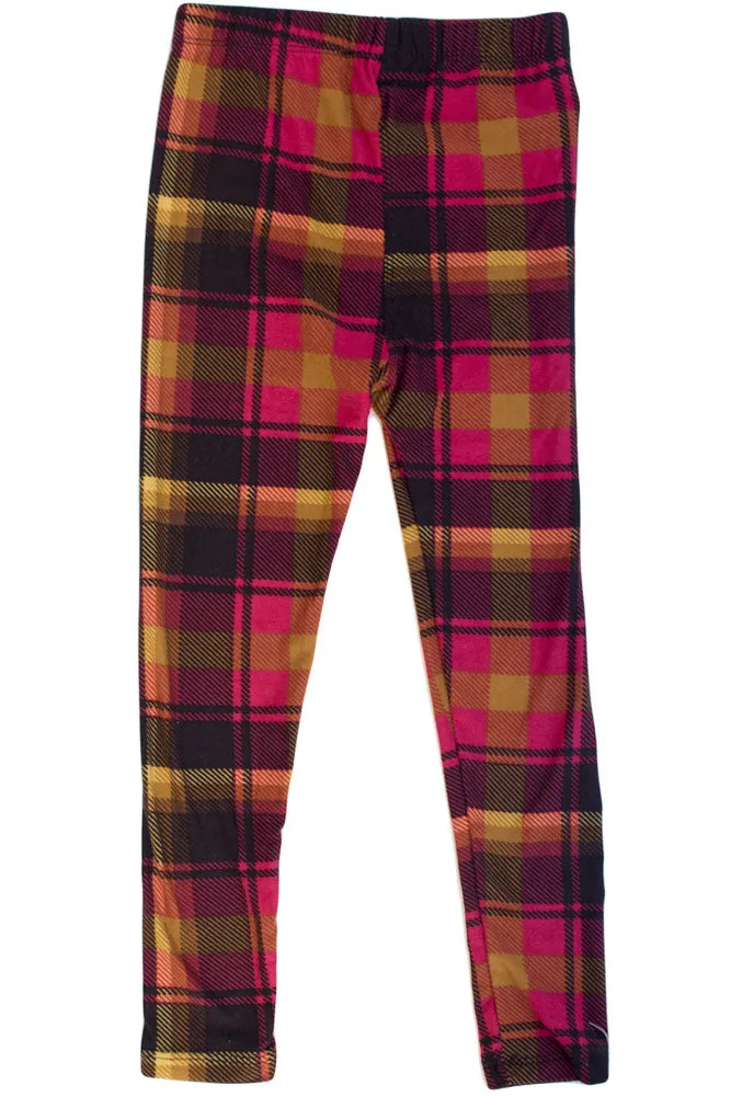 Kid's colorful Red Mustard Plaid Pattern Printed Leggings