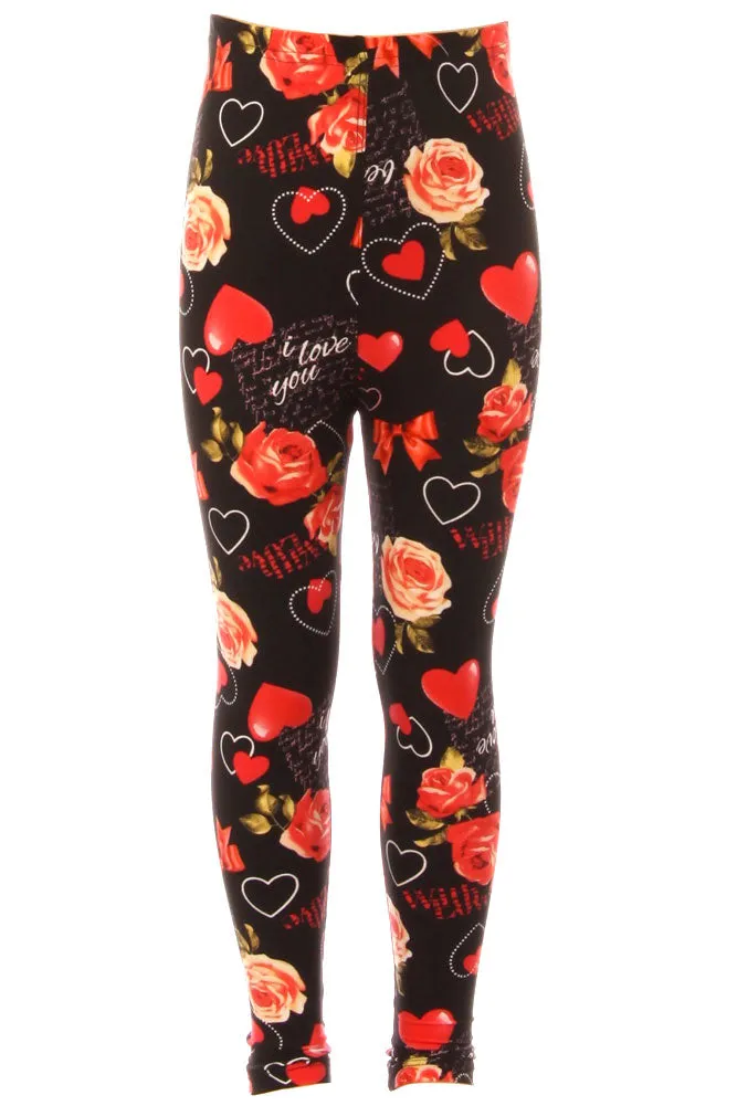 Kid's Valentine Theme Pattern Printed Leggings