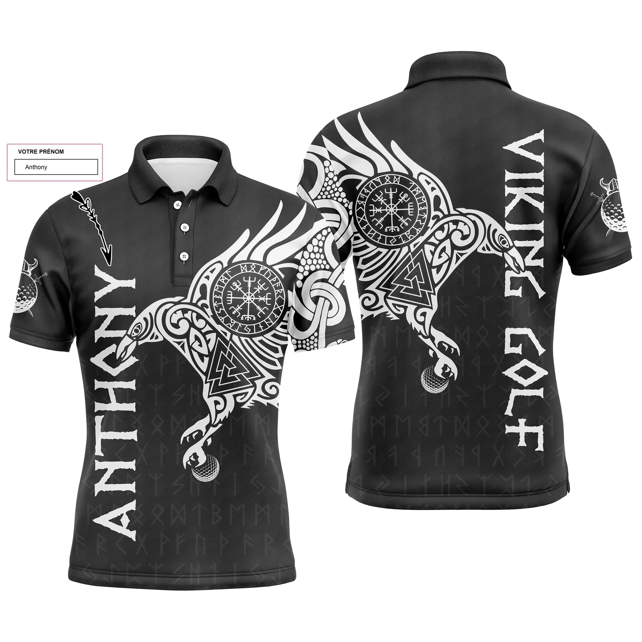 L'art du Tatouage Corbeau Viking, Polo de Golf Personnalisé Homme et Femme, Design Cool Pour Golfeur, Golfeuse, Idée Cadeau Orig