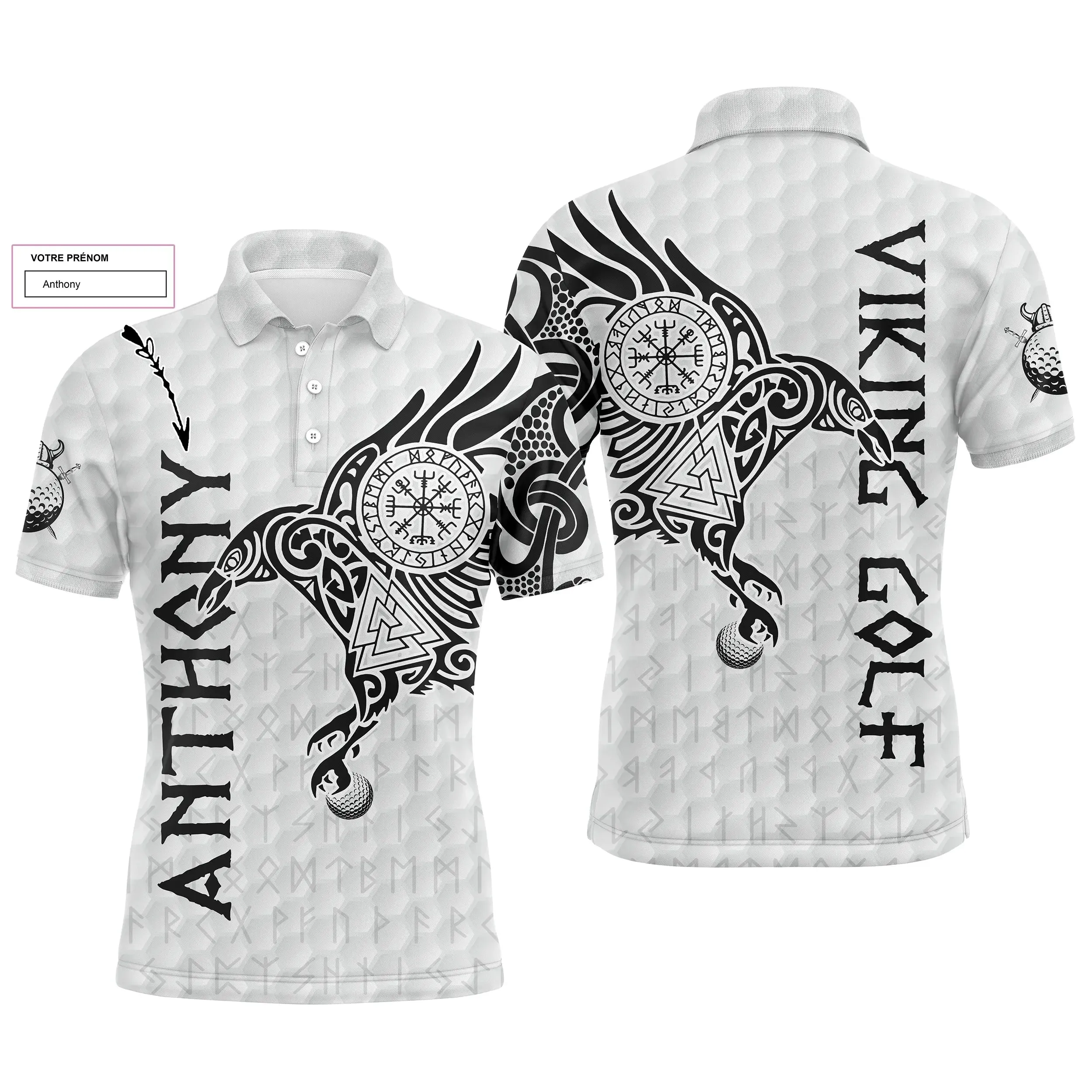 L'art du Tatouage Corbeau Viking, Polo de Golf Personnalisé Homme et Femme, Design Cool Pour Golfeur, Golfeuse, Idée Cadeau Orig