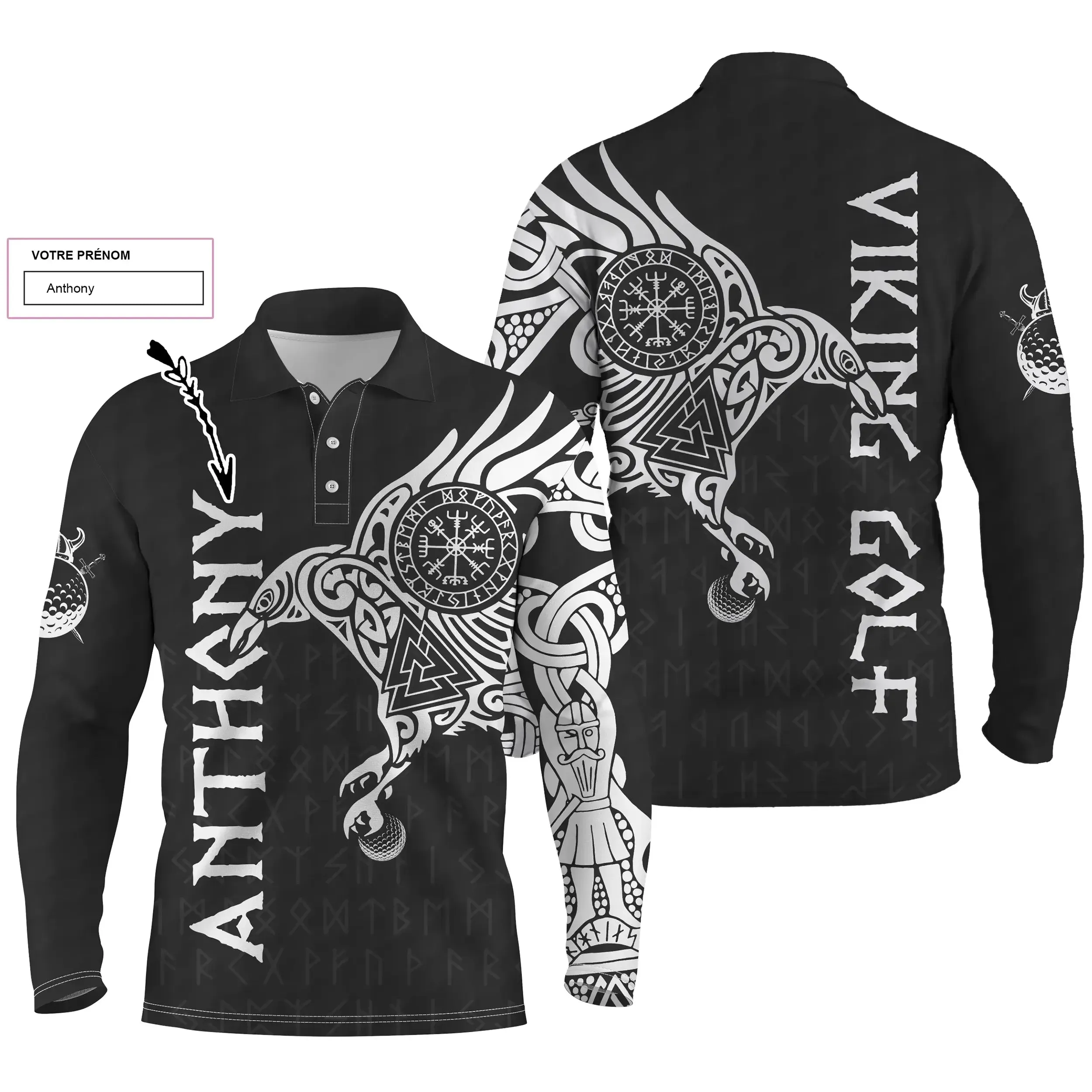 L'art du Tatouage Corbeau Viking, Polo de Golf Personnalisé Homme et Femme, Design Cool Pour Golfeur, Golfeuse, Idée Cadeau Orig