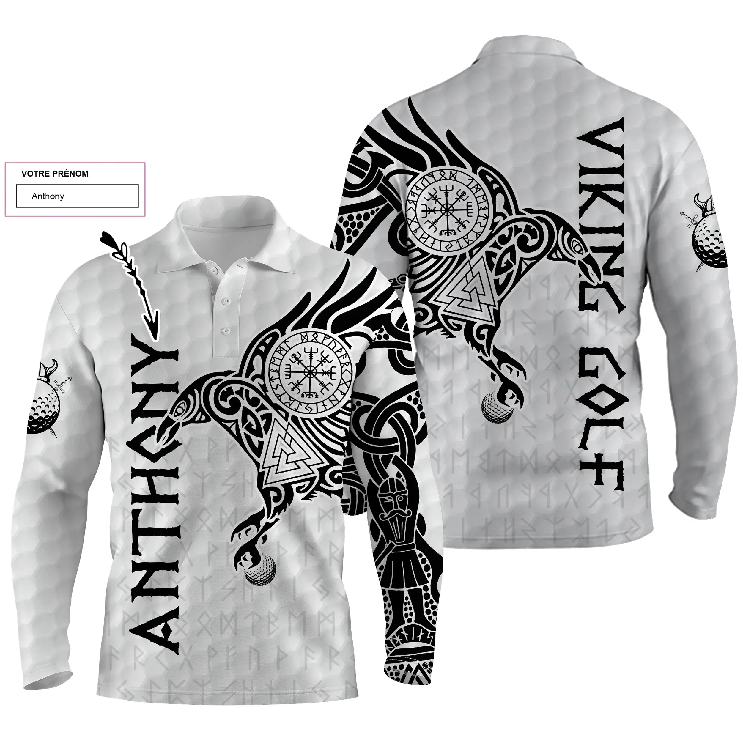 L'art du Tatouage Corbeau Viking, Polo de Golf Personnalisé Homme et Femme, Design Cool Pour Golfeur, Golfeuse, Idée Cadeau Orig