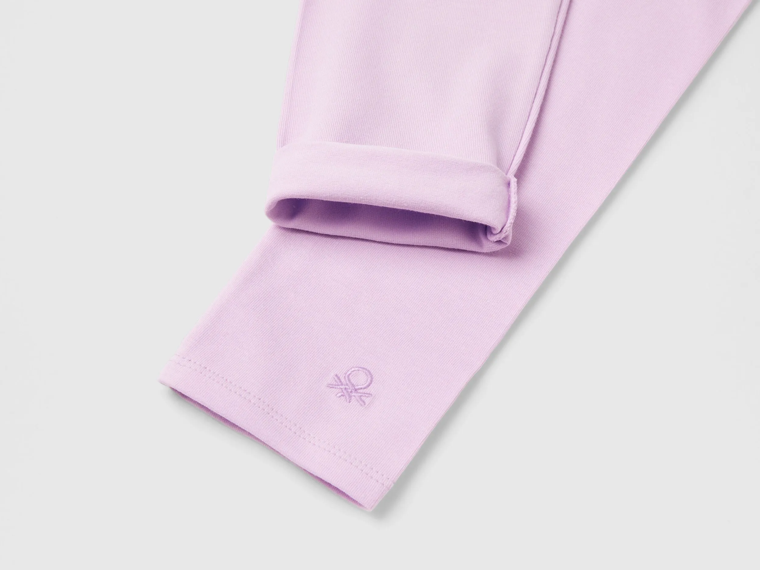 Leggings in stretch cotton with logo - Lilac | Benetton