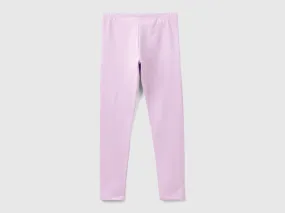 Leggings in stretch cotton with logo - Lilac | Benetton