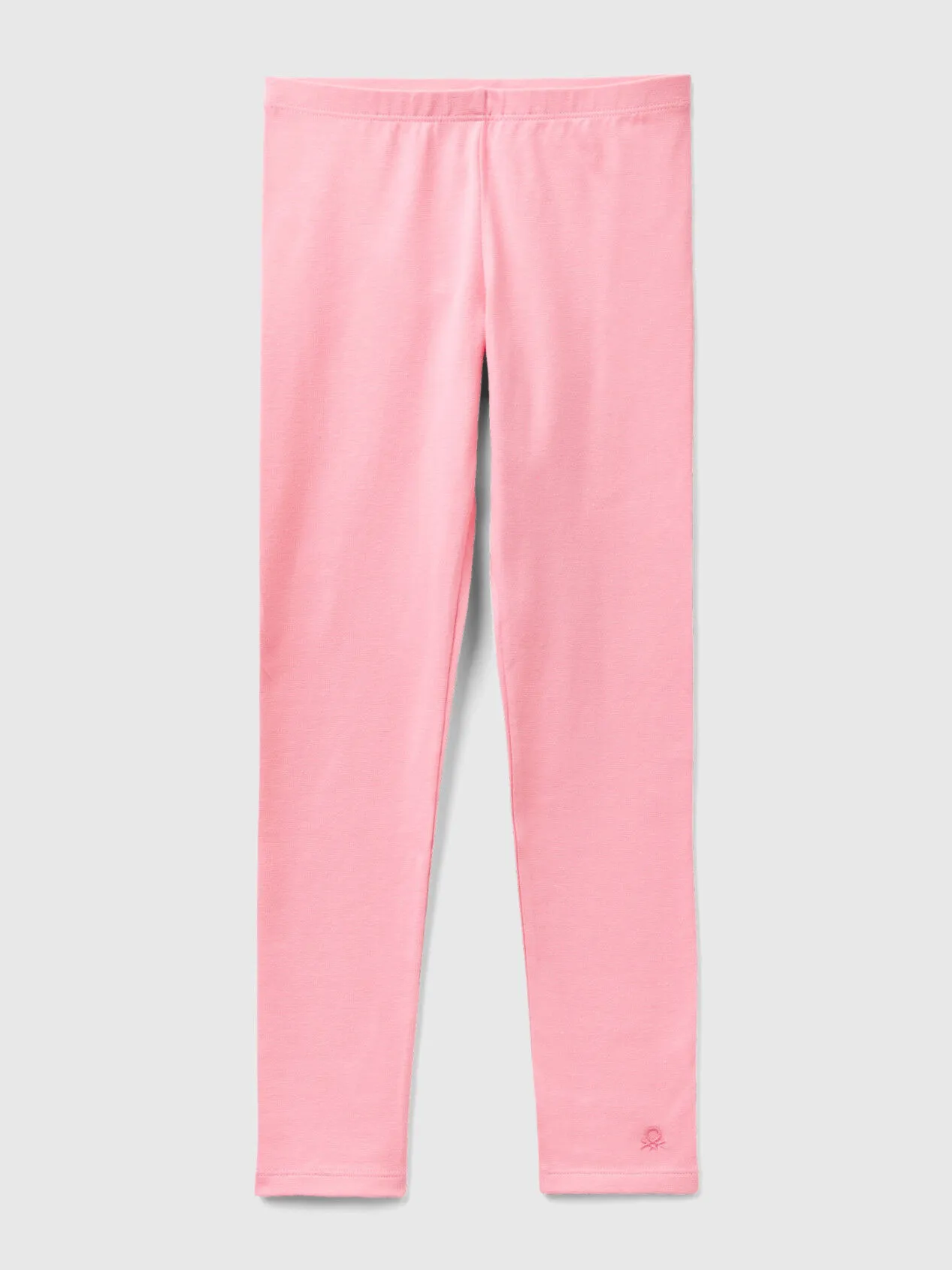 Leggings in stretch cotton with logo - Pink | Benetton