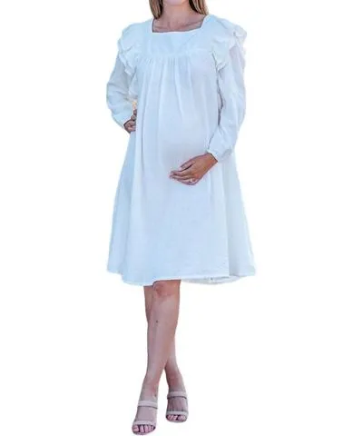 Liv Maternity Crochet Lace Muslin Dress In White