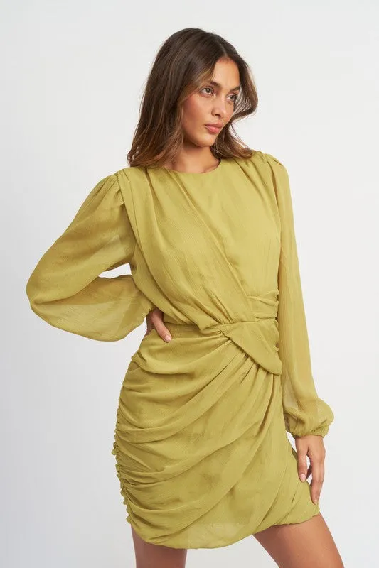 Long Sleeved Runched Mini Dress