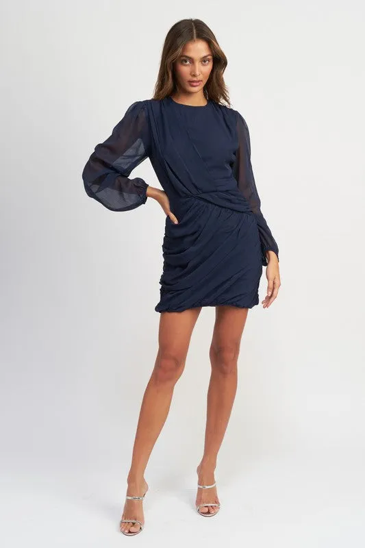 Long Sleeved Runched Mini Dress