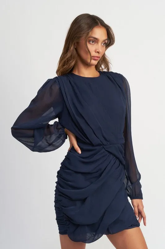 Long Sleeved Runched Mini Dress