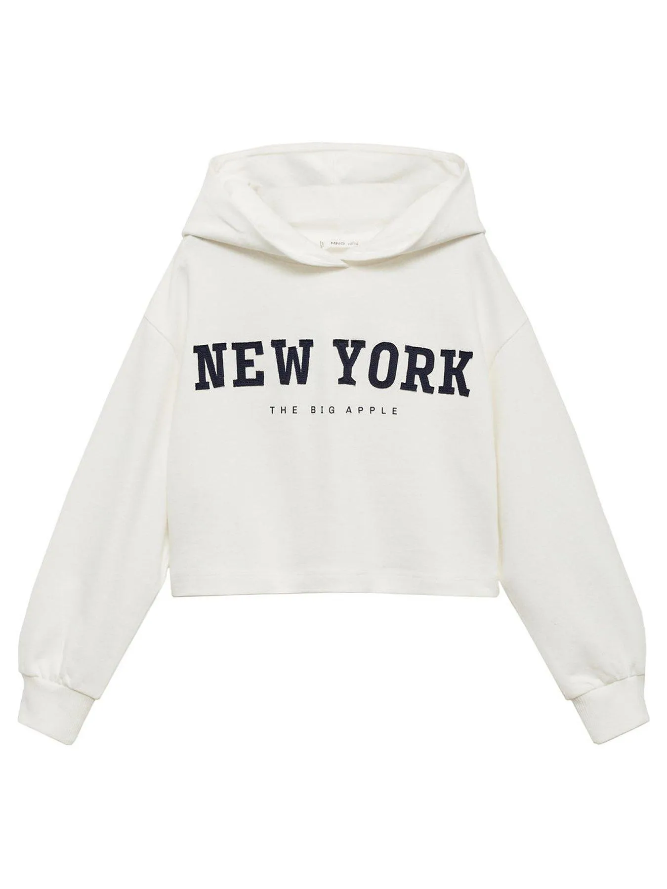 Mango Girls New York Cropped Hoody - White