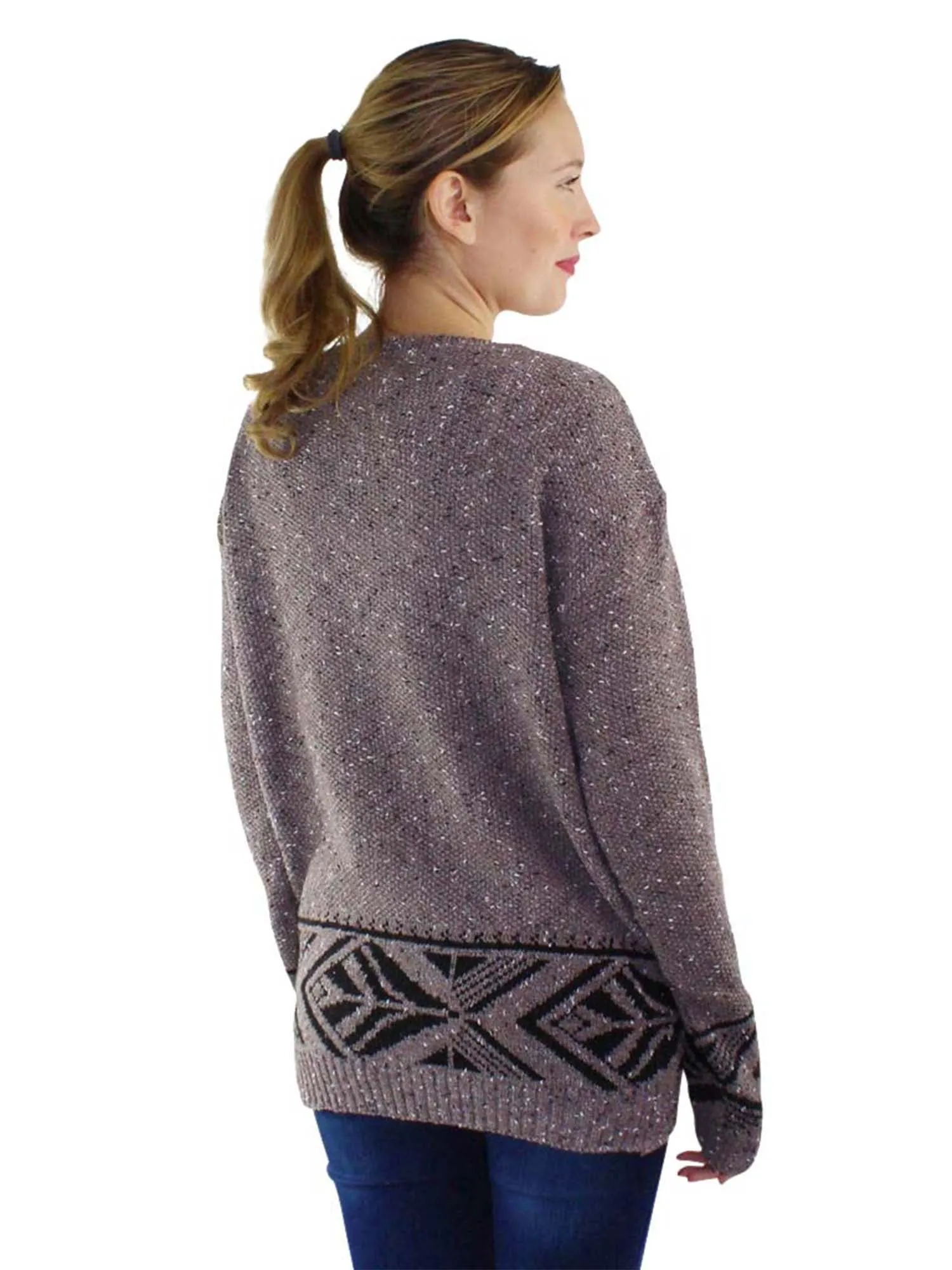 Marled Patterned Long Sweater