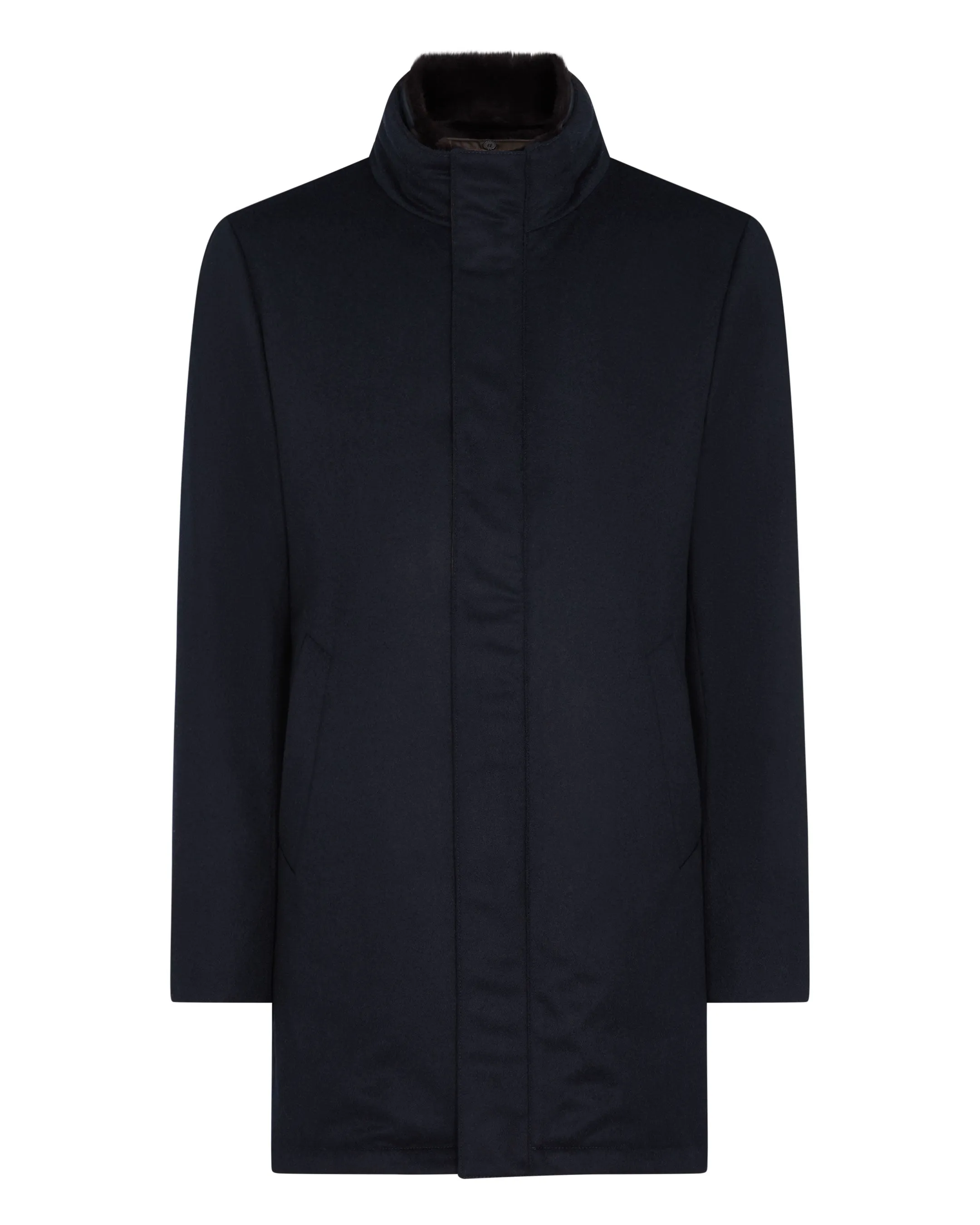 Men's Fur Trim Woven Parka Navy Blue