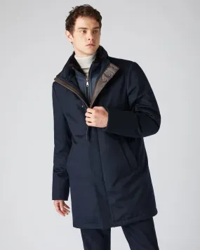 Men's Fur Trim Woven Parka Navy Blue