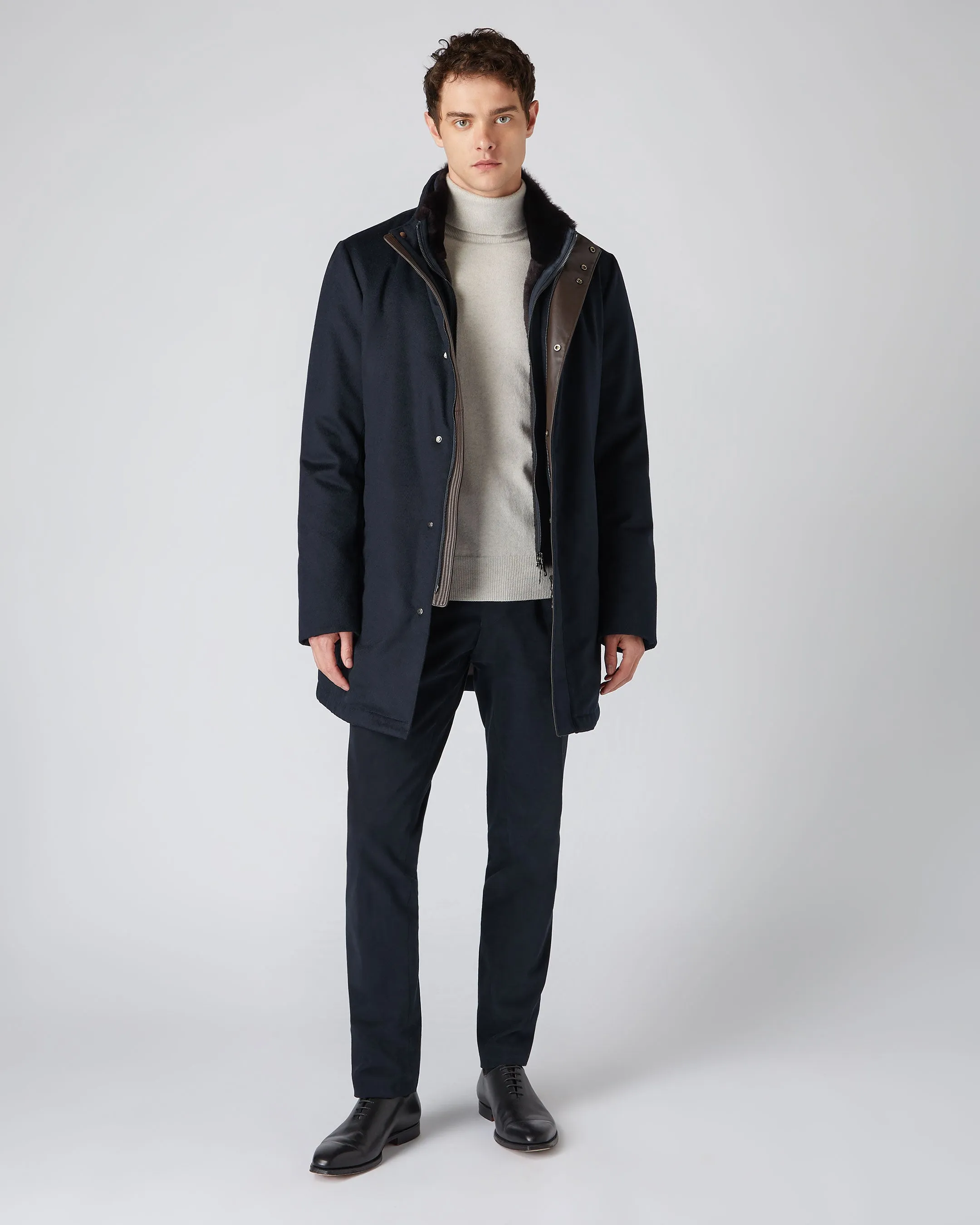 Men's Fur Trim Woven Parka Navy Blue