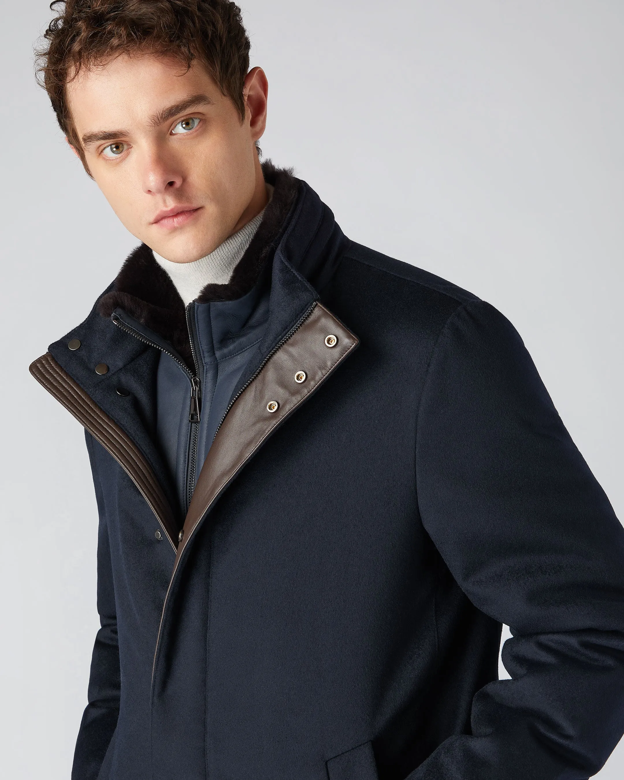 Men's Fur Trim Woven Parka Navy Blue