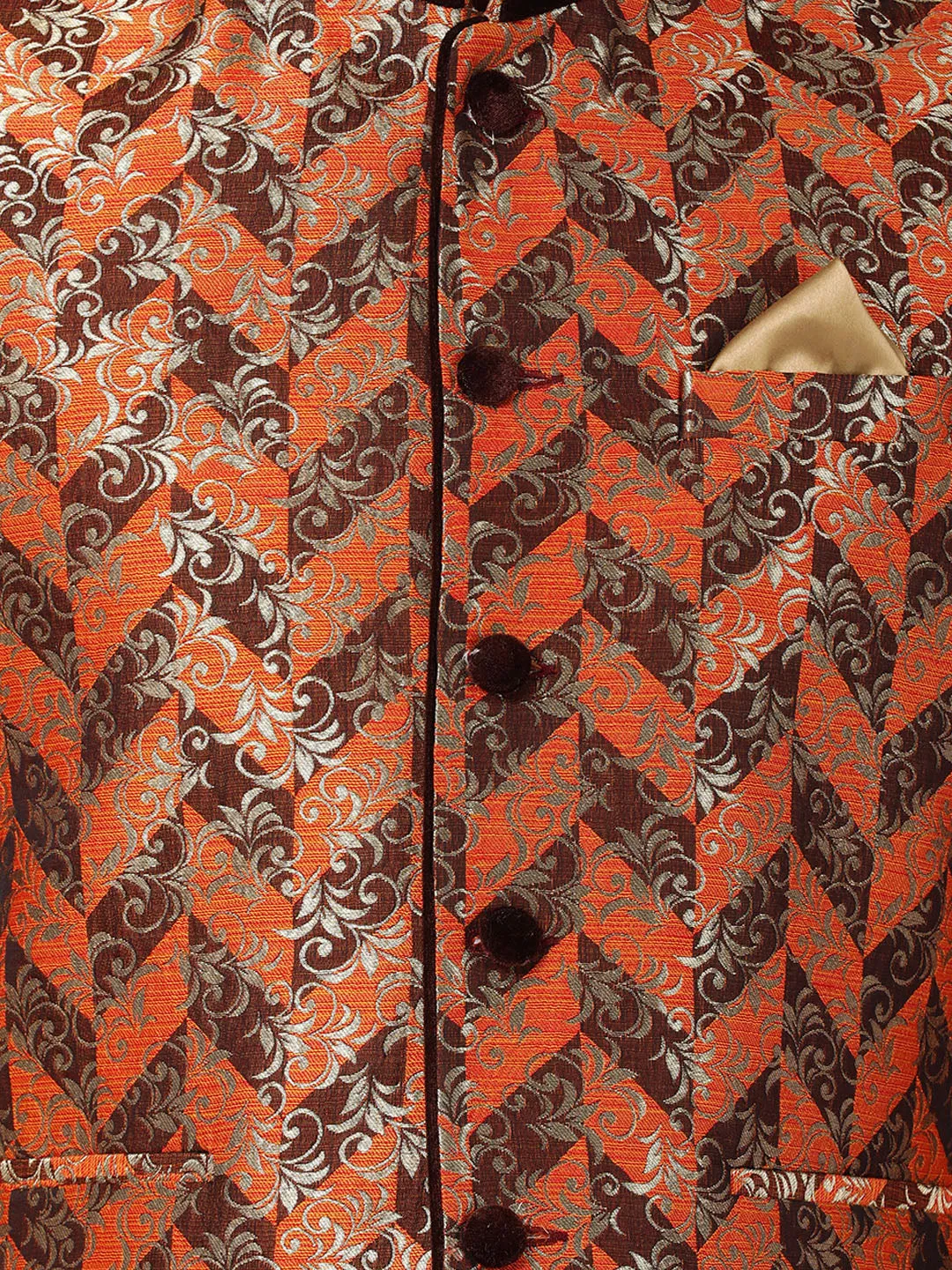 Men's Orange Cotton Silk Blend Ethnic Jacket