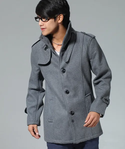 Men's Wool Duffle Coat with Collar Strap