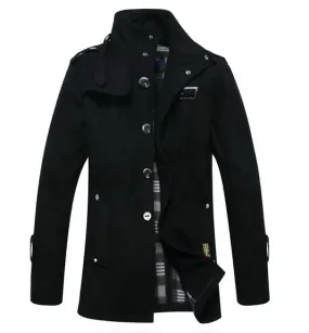 Men's Wool Duffle Coat with Collar Strap